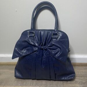 Buddha Boutique Navy Blue Faux Leather Tote Hand Bag